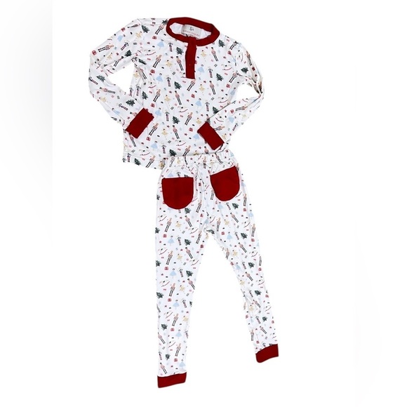 Smockingbird Festive Christmas nutcracker print Pajama Set Red & White size 5 - Picture 2 of 3